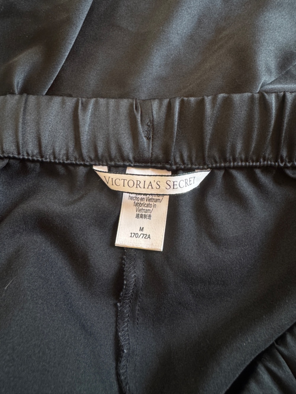 Victoria's Secret Black Satin Pajama Pants with Pin-strip & Heart Cutout - Picture 4 of 9